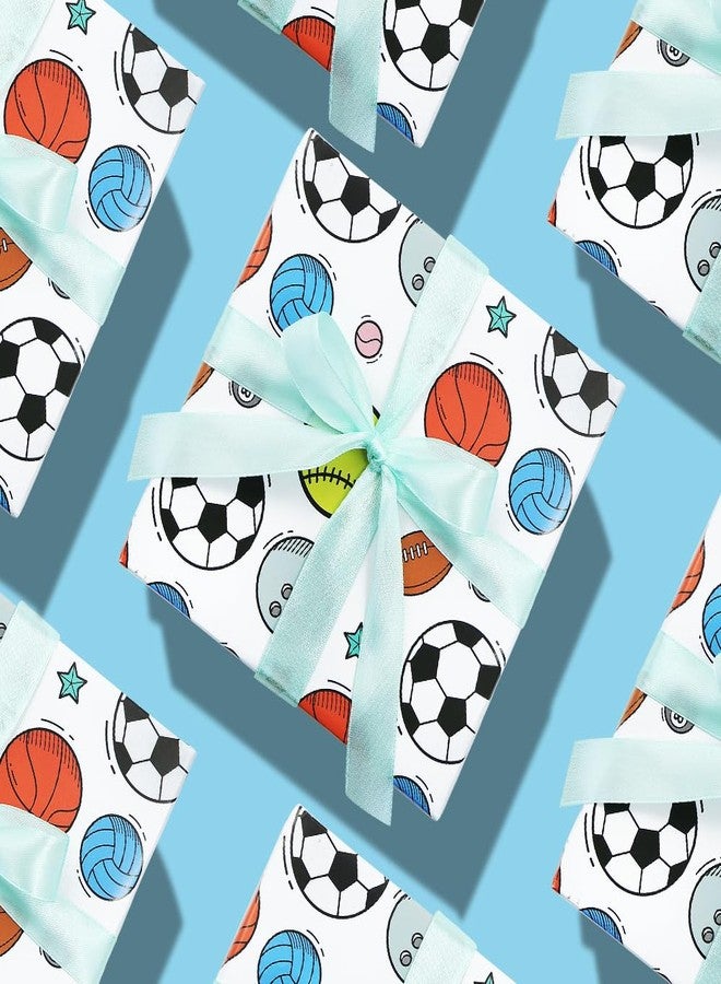 Geluode Sports Gift Wrapping Paper 4 Sheets Folded Flat 20x28 inches per sheet, Rugby Basketball Bowling Baseball Football Soccer Volleyball Gift Wrap Paper For Boys Men Women Kids Birthday Party - Image 4